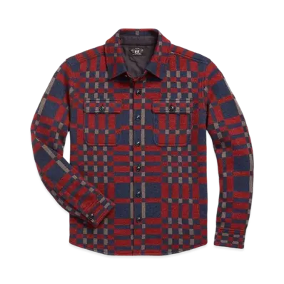 RRL Ralph Lauren (Limited Collection)Plaid Wool Blend Work Shirt Sweater "Red"