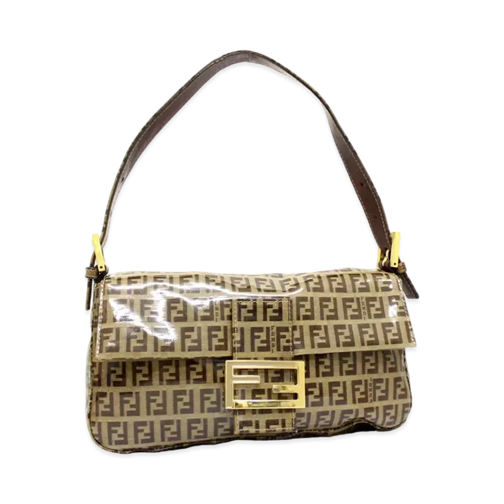 FENDI Zucchino Mama Baguette PVC Semi Shoulder Bag "Brown"