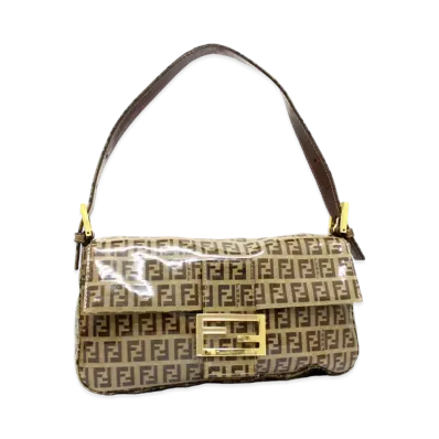 FENDI Zucchino Mama Baguette PVC Semi Shoulder Bag "Brown"