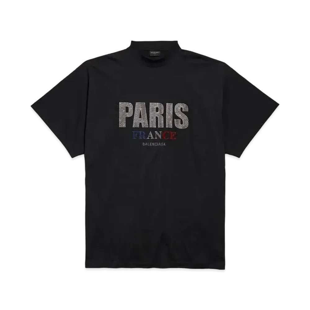 BALENCIAGA Paris Strass T-Shirt Oversized in Vintage Jersey "Black"
