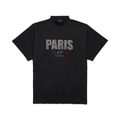 BALENCIAGA Paris Strass T-Shirt Oversized in Vintage Jersey "Black"
