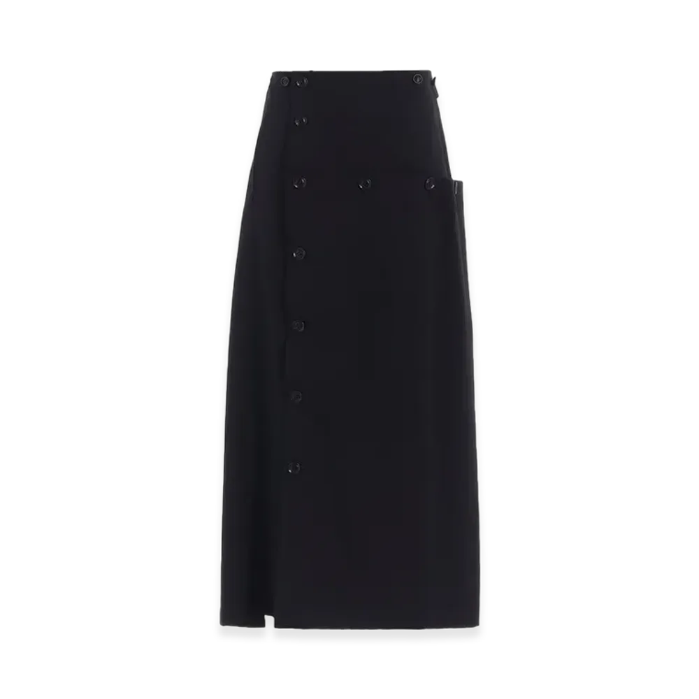 Y's Wool Gabardine Button Skirt "Black"