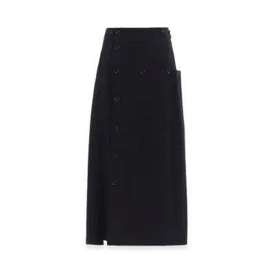 Y's Wool Gabardine Button Skirt "Black"