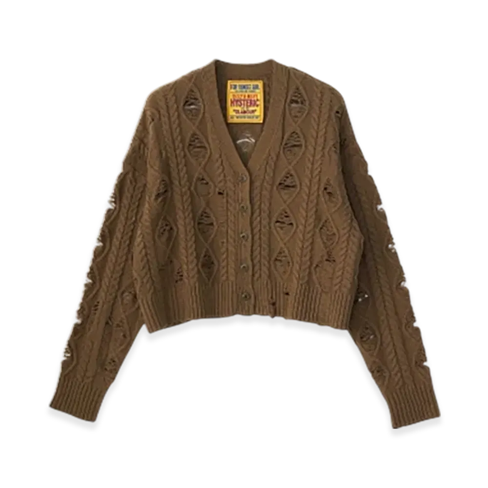 HYSTERIC GLAMOUR Hysteric Handcuff Short Distressed Cardigan "Khaki"