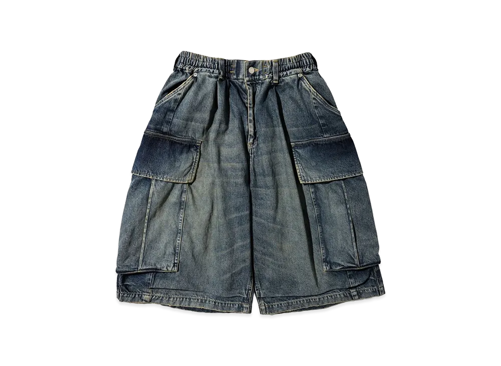 CLESSTE Vintage Dyed Selvedge Denim City Mega Pocket Balloon Cargo Half Pants "Vintage Indigo"
