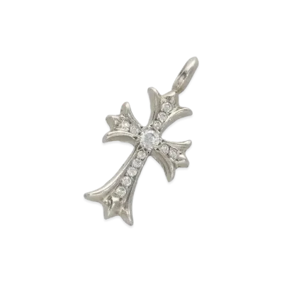 Chrome Hearts Tiny Fat Cross Pave Diamond Pendant Platinum Necklace Top "Platinum"