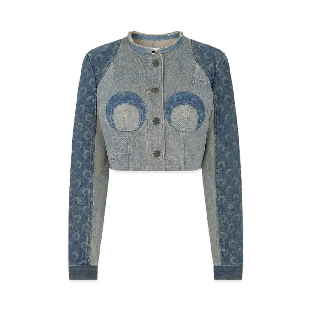 Marine Serre Regenerated Denim Cropped Jacket "Denim Gray"