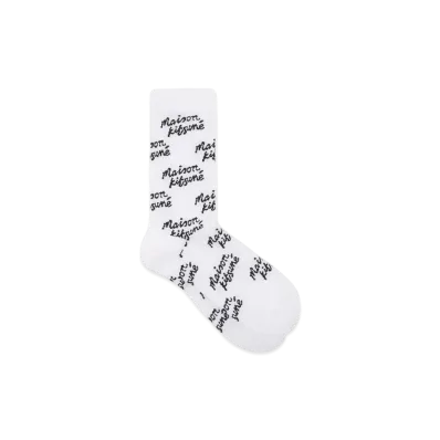 Maison Kitsune Handwritten Allover Socks "White"