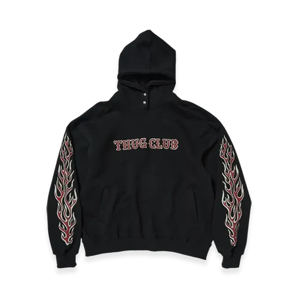 THUG CLUB Leather Flame Hoodie "Black"