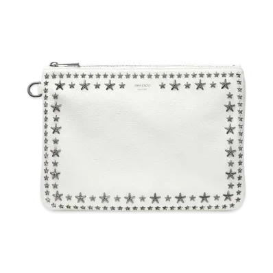 Jimmy Choo Derek-n Soft Grainy Calf Leather Clutch Bag With Star Studs "Latte/Gunmetal"