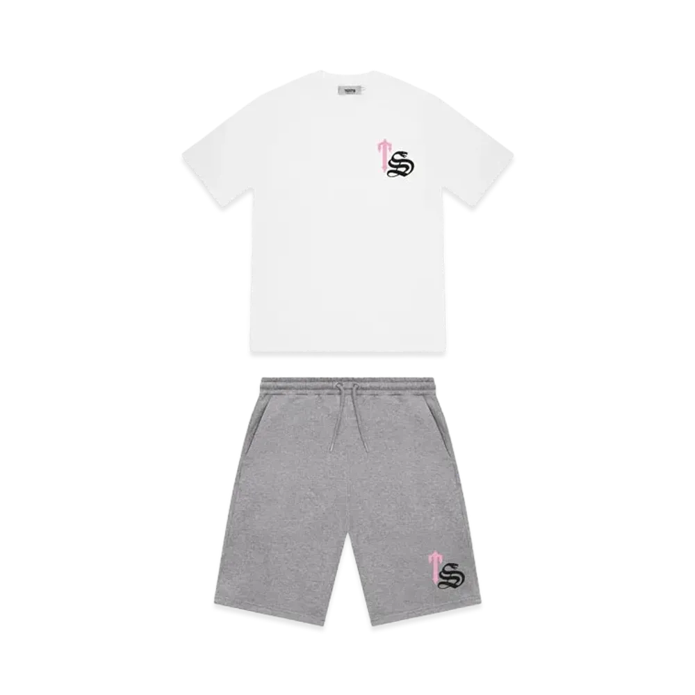 TRAPSTAR TS Script Print Shorts Set "White/Grey"
