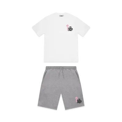 TRAPSTAR TS Script Print Shorts Set "White/Grey"