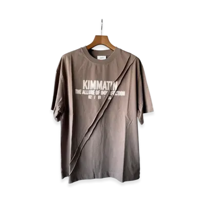 Matin Kim Deep Slit Point Oversize Logo Top "Brown"