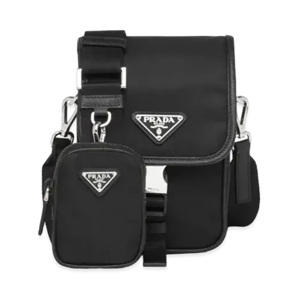 PRADA Re-Nylon and Saffiano Leather Shoulder Bag "Black"