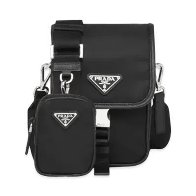 PRADA Re-Nylon and Saffiano Leather Shoulder Bag "Black"