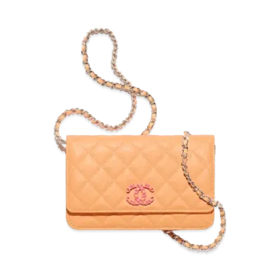 CHANEL Wallet On Chain Shiny Grained Calfskin & Lacquered Metal "Orange"