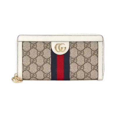 GUCCI Ophidia Zip Around Wallet with Web "Beige"