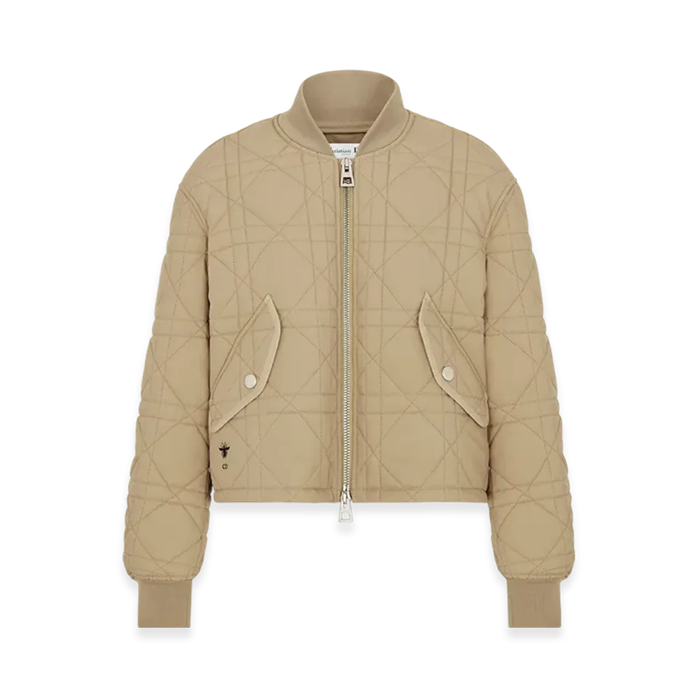 Dior Women's Macrocannage Bomber Jacket Quilted Technical Taffeta "Beige"