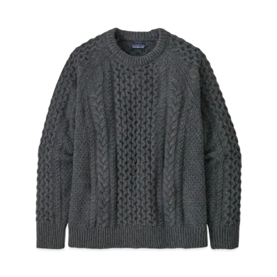 Patagonia Men's Recycled Wool Blend Cable Knit Crew Neck Sweater "Grey"
