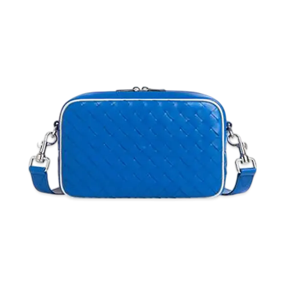 Bottega Veneta Small Intrecciato Camera Bag "Cobalt/White"