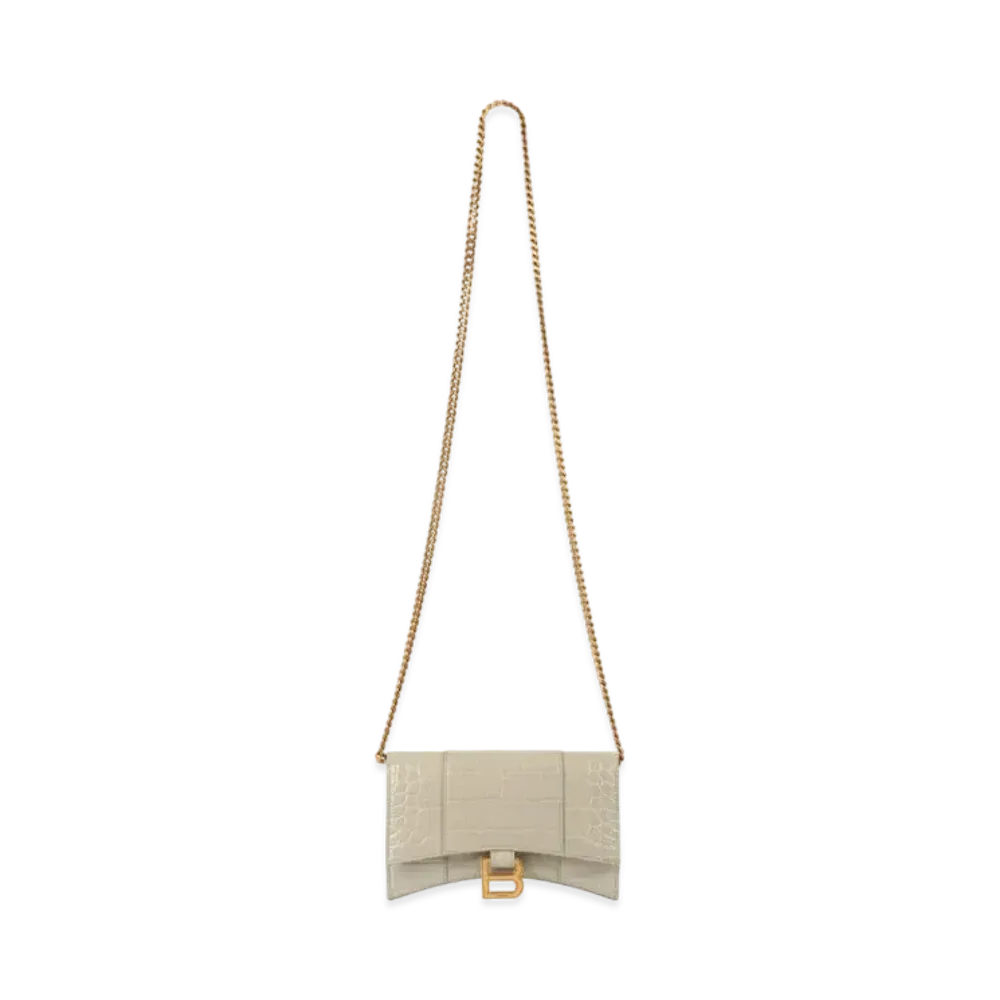 BALENCIAGA Hourglass Chain Wallet Crocodile Type Push "Beige"