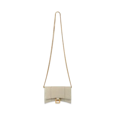 BALENCIAGA Hourglass Chain Wallet Crocodile Type Push "Beige"