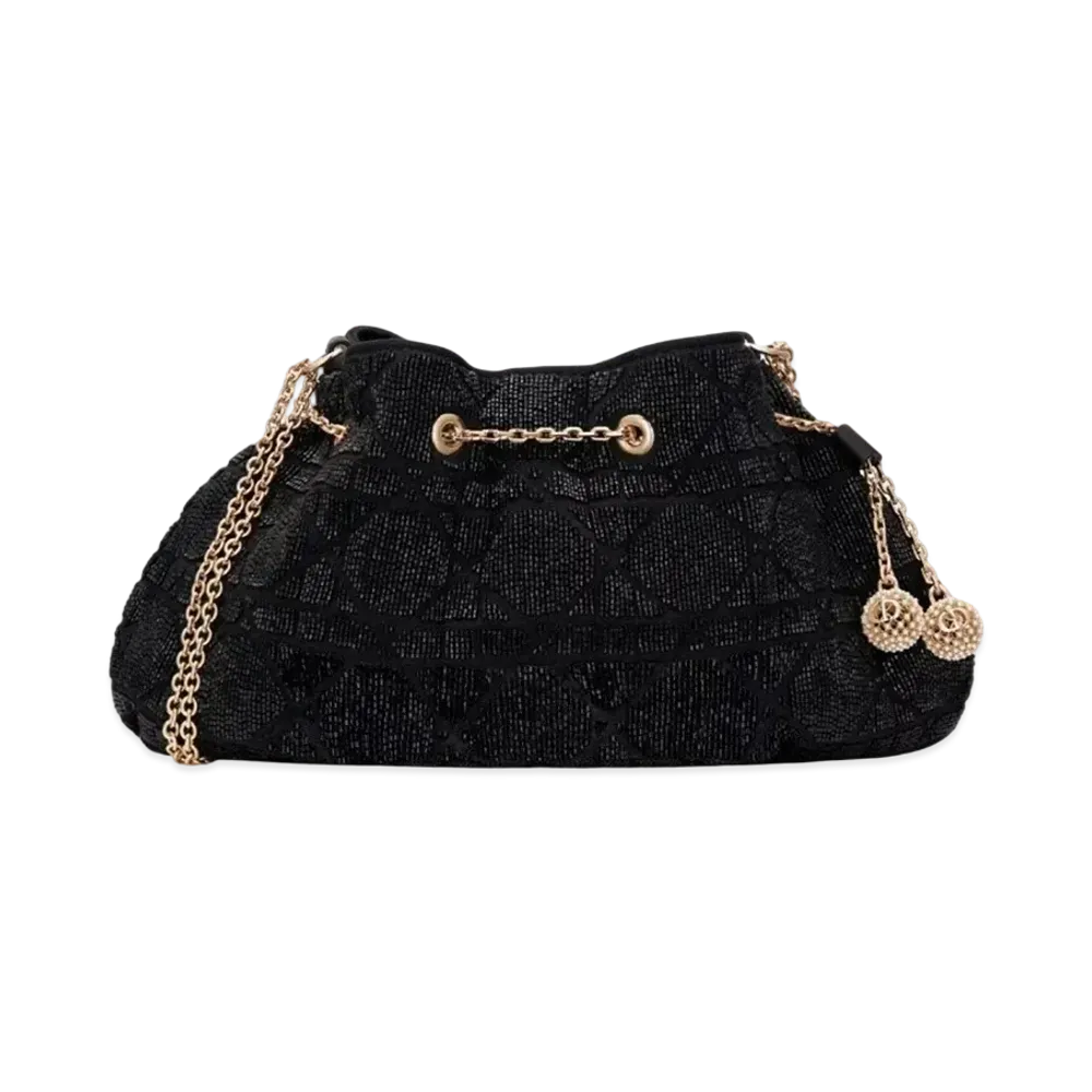 Dior Dream Bucket Bag Cannage Cotton Bead Embroidery "Black"