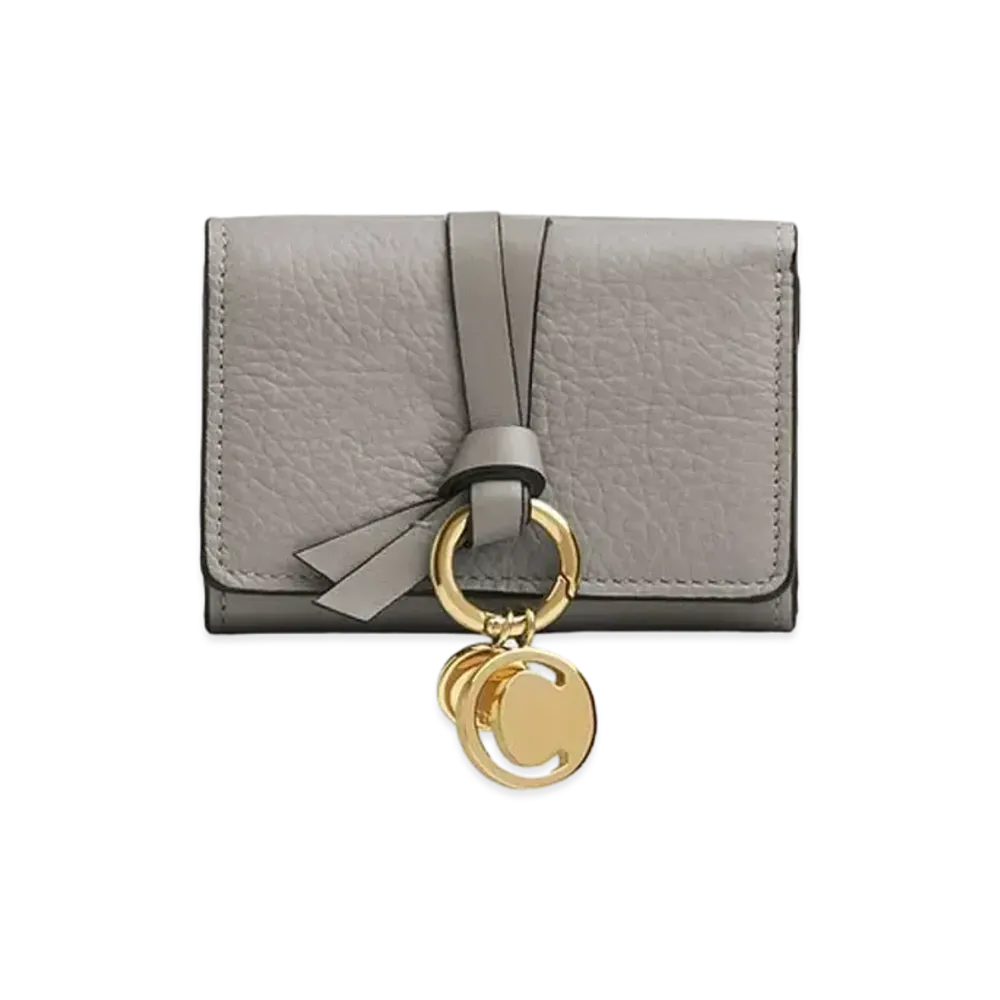Chloe Alphabet Mini Tri Fold Wallet In Grained & Smooth Calfskin "Cashmere Grey"