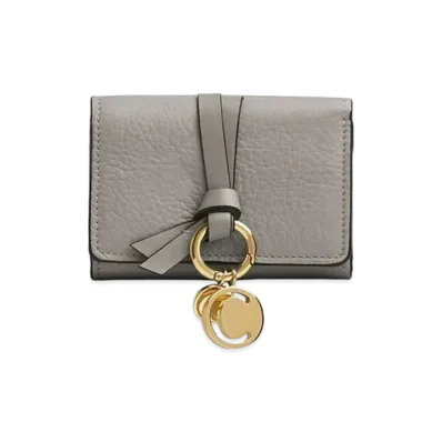 Chloe Alphabet Mini Tri Fold Wallet In Grained & Smooth Calfskin "Cashmere Grey"