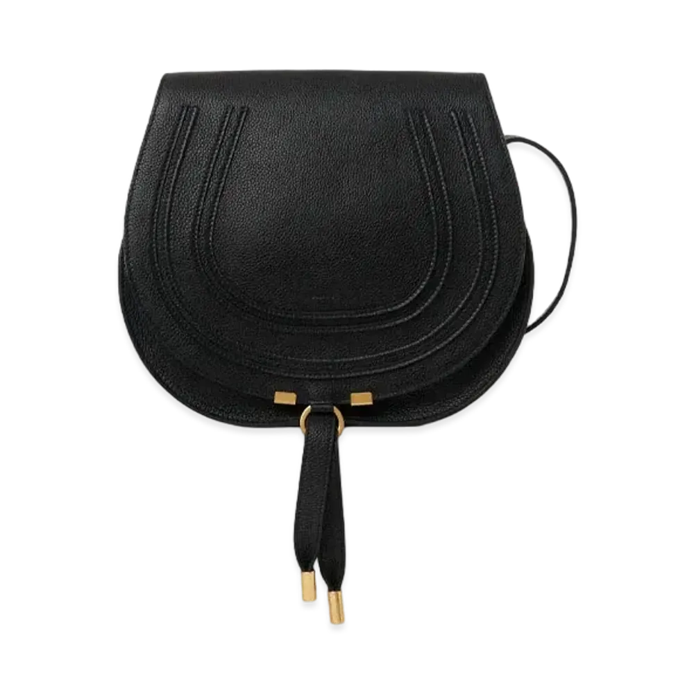 Chloe Marcie Medium Saddle Bag In Grained Calfskin "Black"
