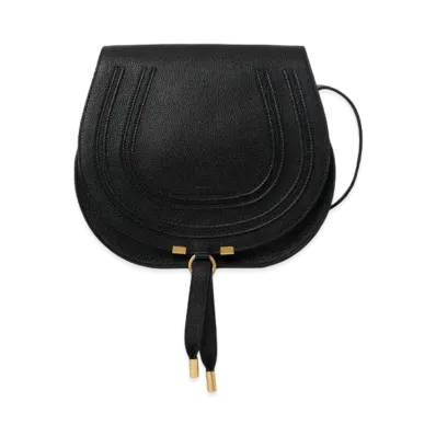 Chloe Marcie Medium Saddle Bag In Grained Calfskin "Black"