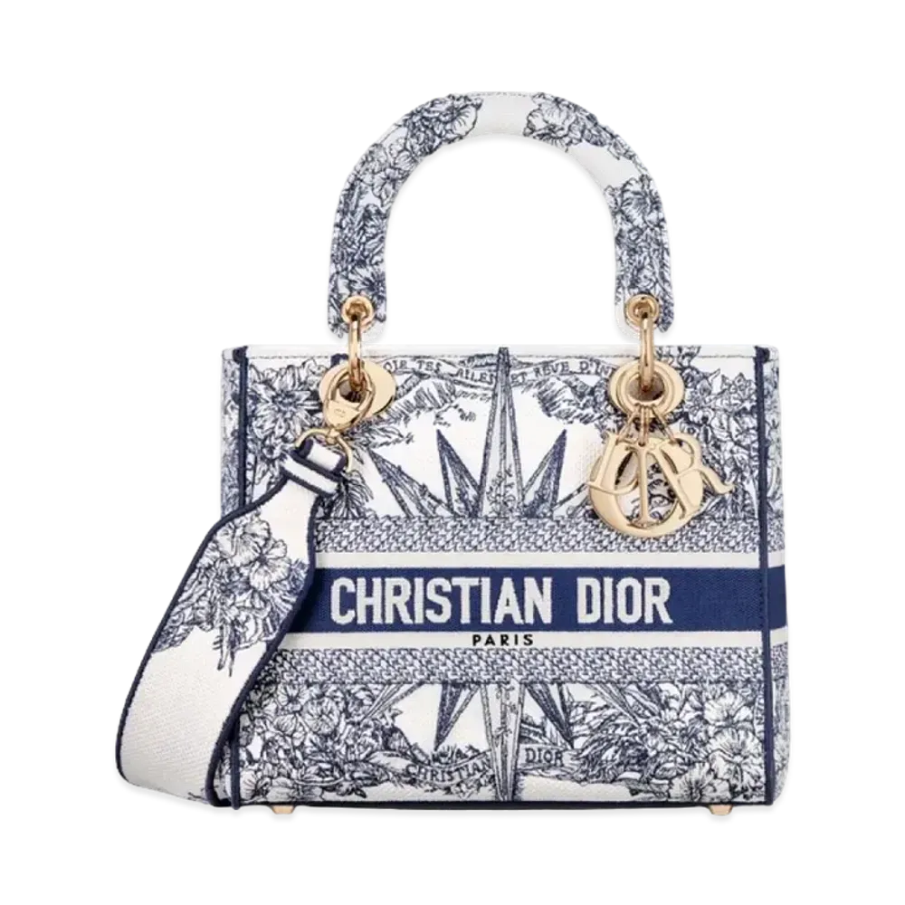 Dior Medium Lady D Lite Bag Reve Dinfini Embroidery "White/Blue"