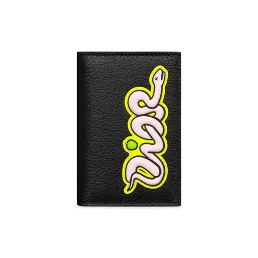 Dior x KAWS Vertical Bifold Card Holder Grained Calfskin "Black/Pink/Yellow"