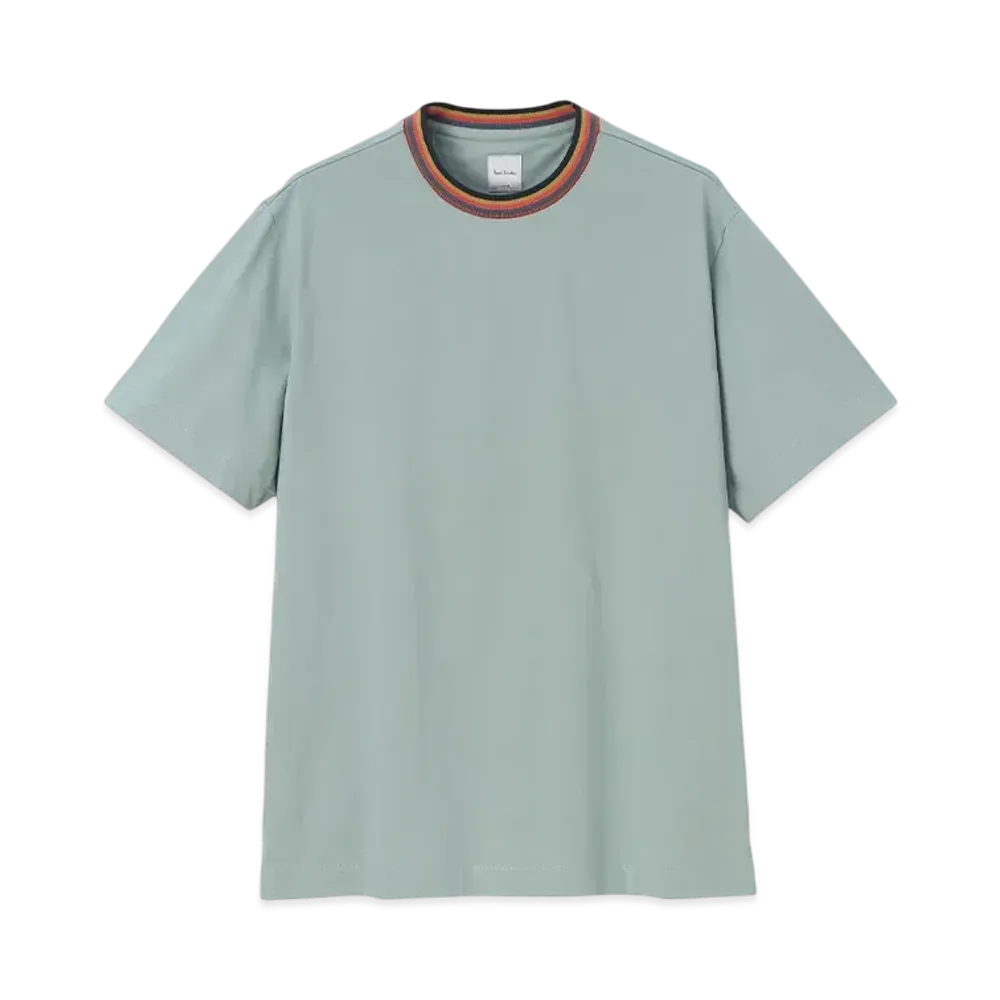 Paul Smith Artist Stripe Rib Short Sleeve Cut And Sew "MintGreen"