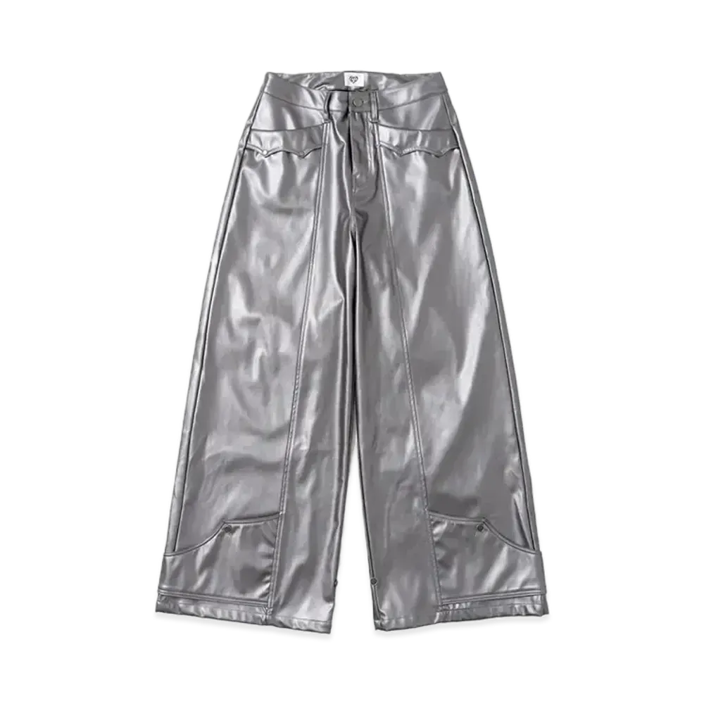HTH flap leather pants "GRAY SILVER"