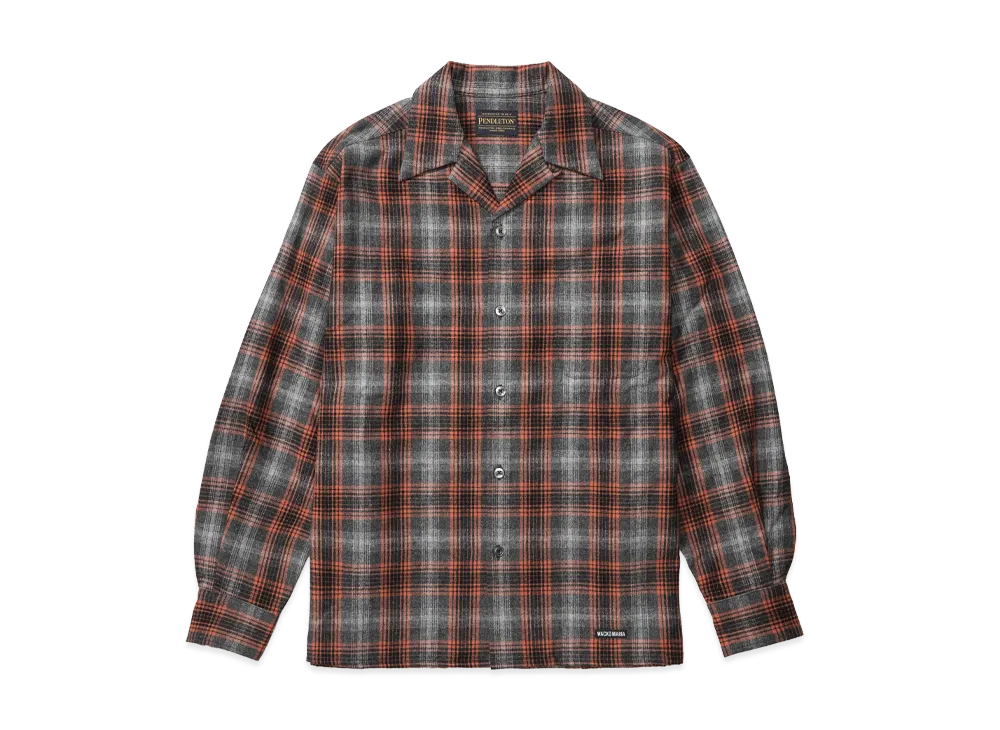 WACKO MARIA x Pendleton / Wool Ombre Check Open Collar Shirt "Gray/Orange"