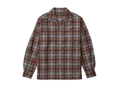 WACKO MARIA x Pendleton / Wool Ombre Check Open Collar Shirt "Gray/Orange"