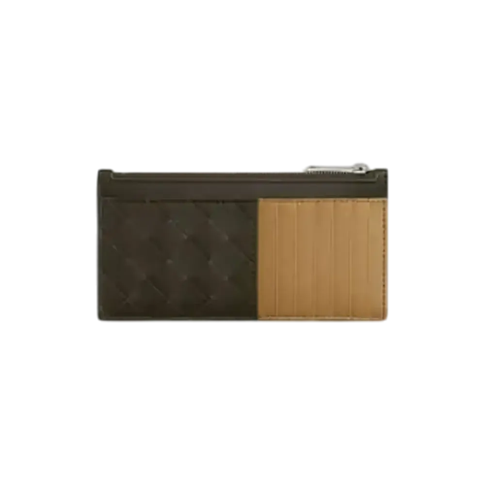 Bottega Veneta Intrecciato Long Zippered Card Case "Khaki/Dark Praline"