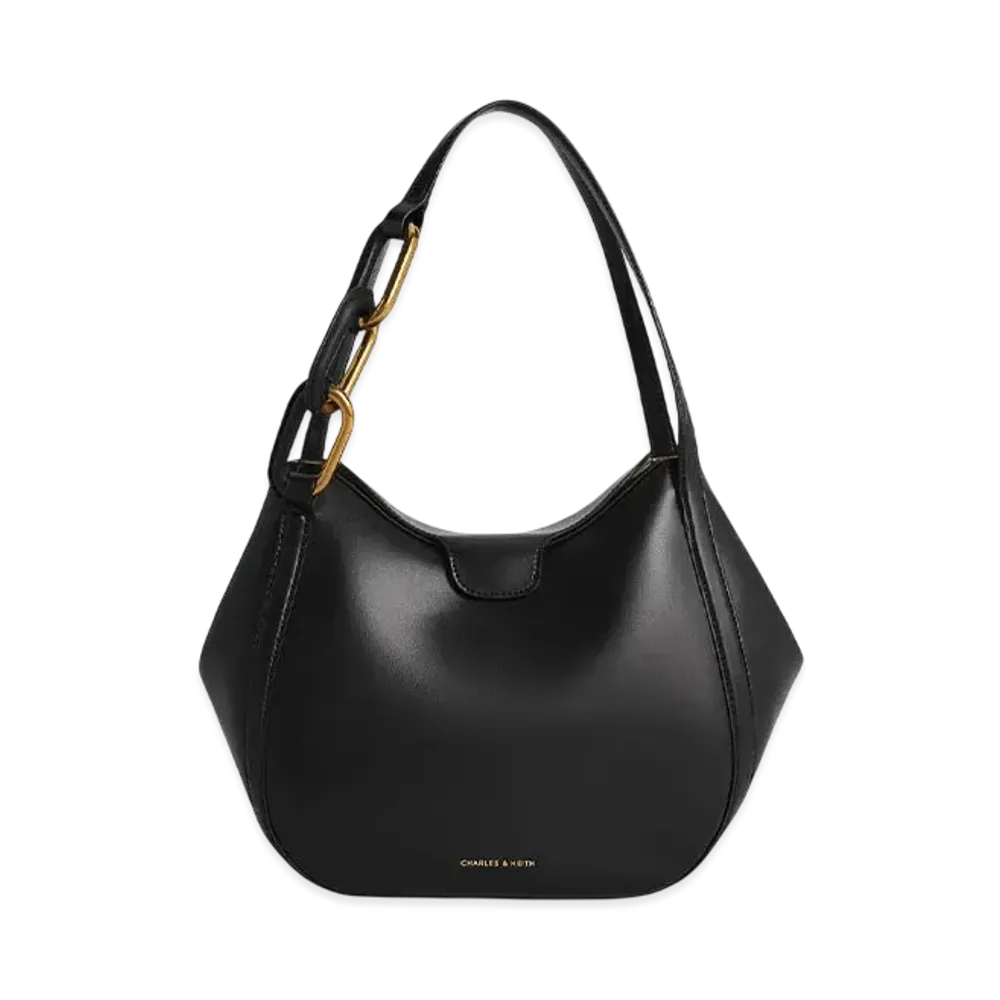 CHARLES & KEITH Kora Metallic Accent Tote Bag "Black"