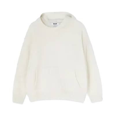 MSGM Cable Color-Block Cashmere Blend Crewneck Sweater "White"