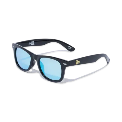 NEW ERA Sunglasses Wellington Square Lens Shiny Black Frame Blue Mirror Lens "Black"