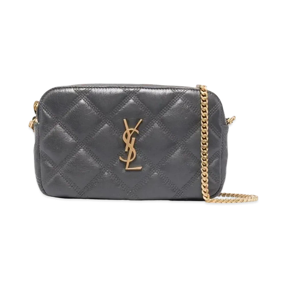 Saint Laurent Becky Double-Zip Pouch In Quilted Lambskin "Storm"