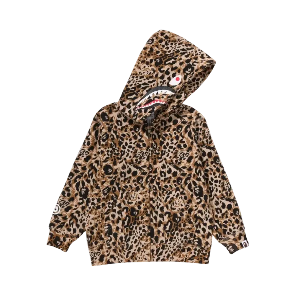 A BATHING APE Wild Leopard Pattern Shark Zip Hoodie "Beige"