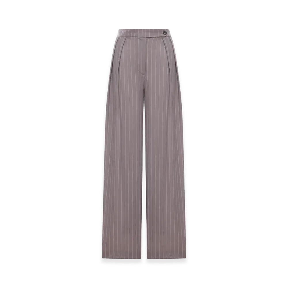 DRIES VAN NOTEN Women's Wide-Leg Pinstriped Fabric Trousers with Pleats "Violet"