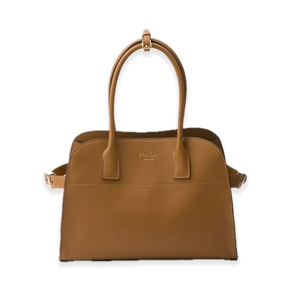 PRADA Medium Soft Grain Leather Tote Bag "Camel"