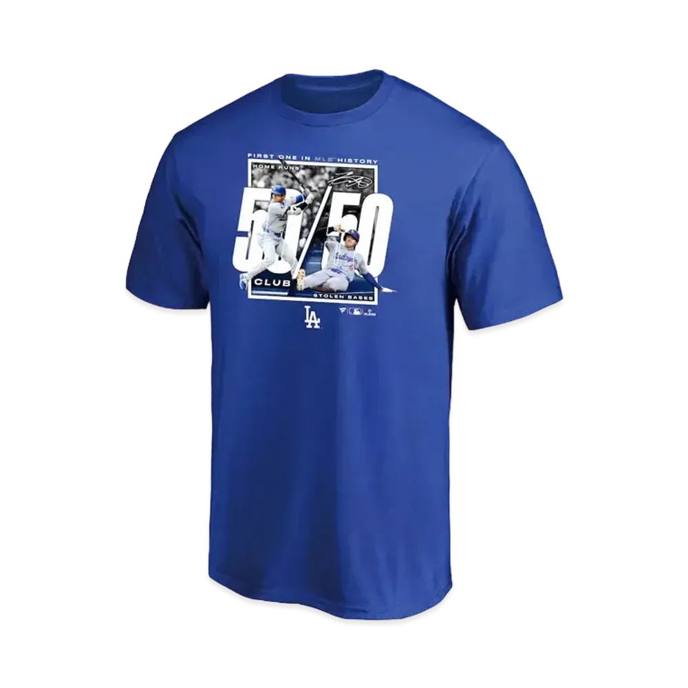 MLB Los Angeles Dodgers Shohei Ohtani 50-50 First One In MLB History T-Shirt Kids "Blue"