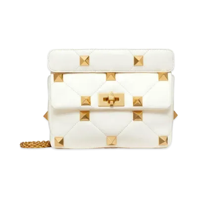 Valentino Medium Nappa Roman Stud The Shoulder Bag With Chain "Ivory"