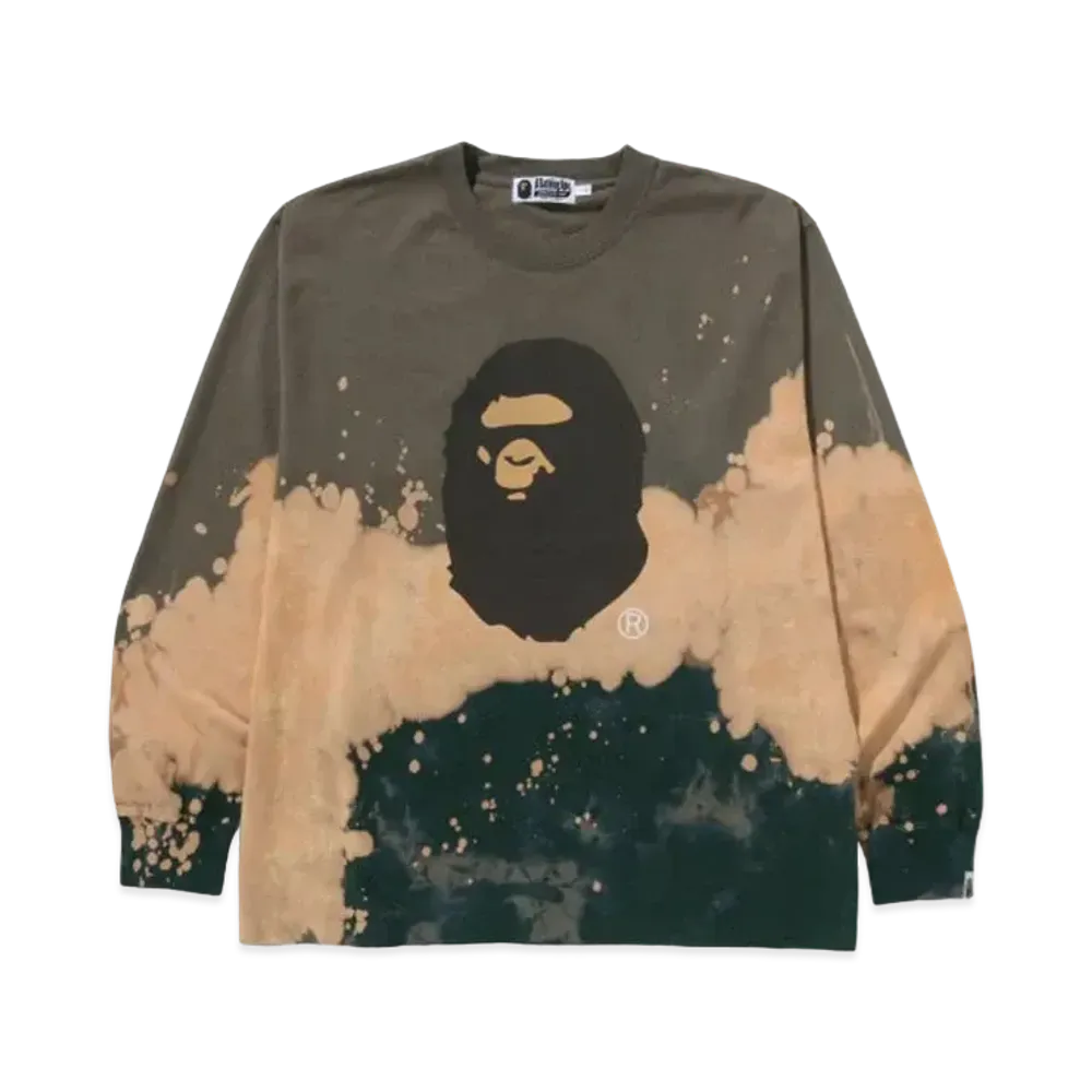 A BATHING APE Tie Dye Ape Head Relaxed Fit LS Tee "Beige"