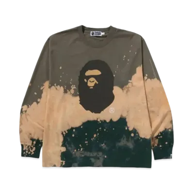 A BATHING APE Tie Dye Ape Head Relaxed Fit LS Tee "Beige"