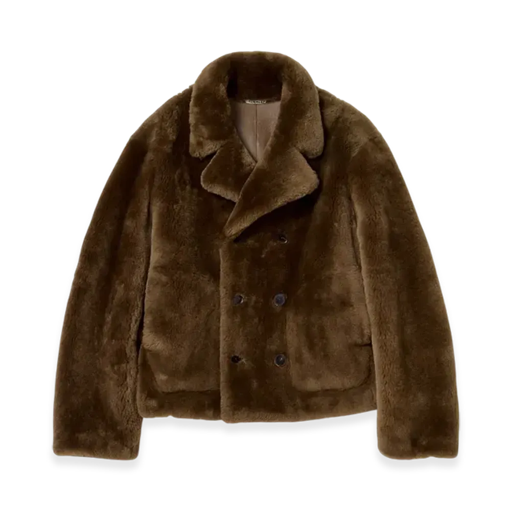 AURALEE Straight Merino Mouton Fur P-Coat "Brown"